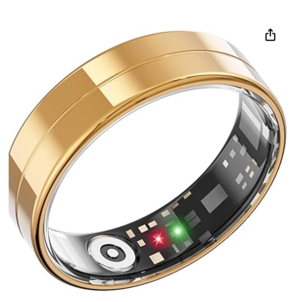 Sz 10 Gold Ultra-Thin Smart Ring, HeartRate,Oxygen,Sleep,BodyTemp, Android & iOS